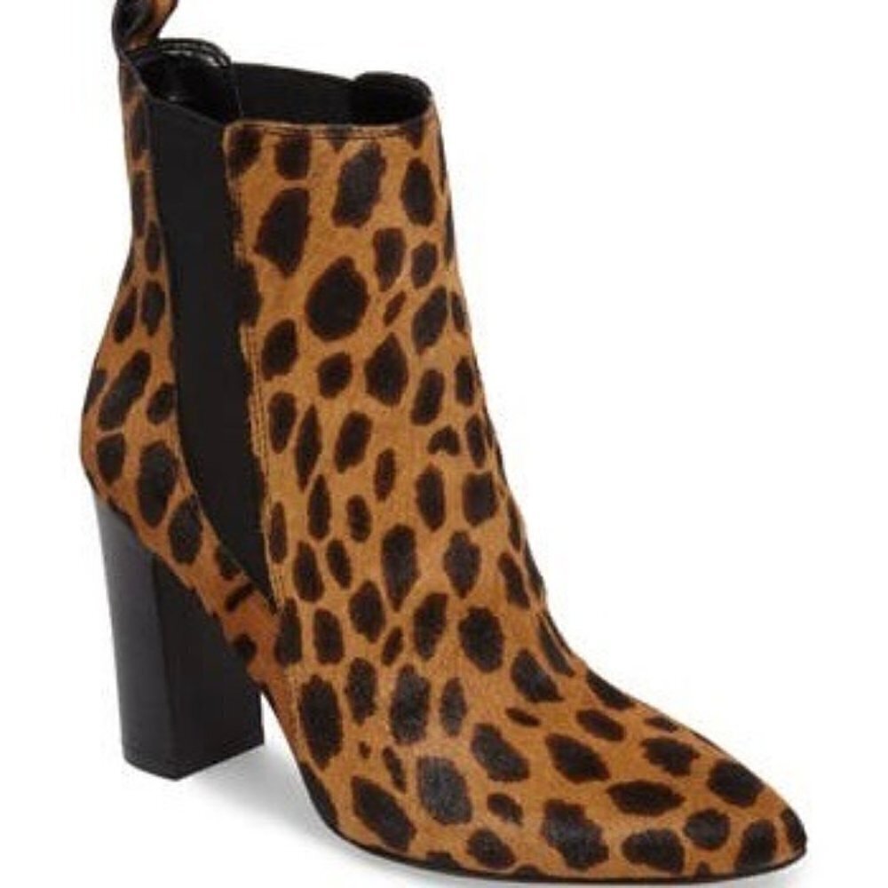 Vince Camuto Womens NWOB Black Tan Leopard Britsy 2 Cow Fur Ankle Bootie Size 7